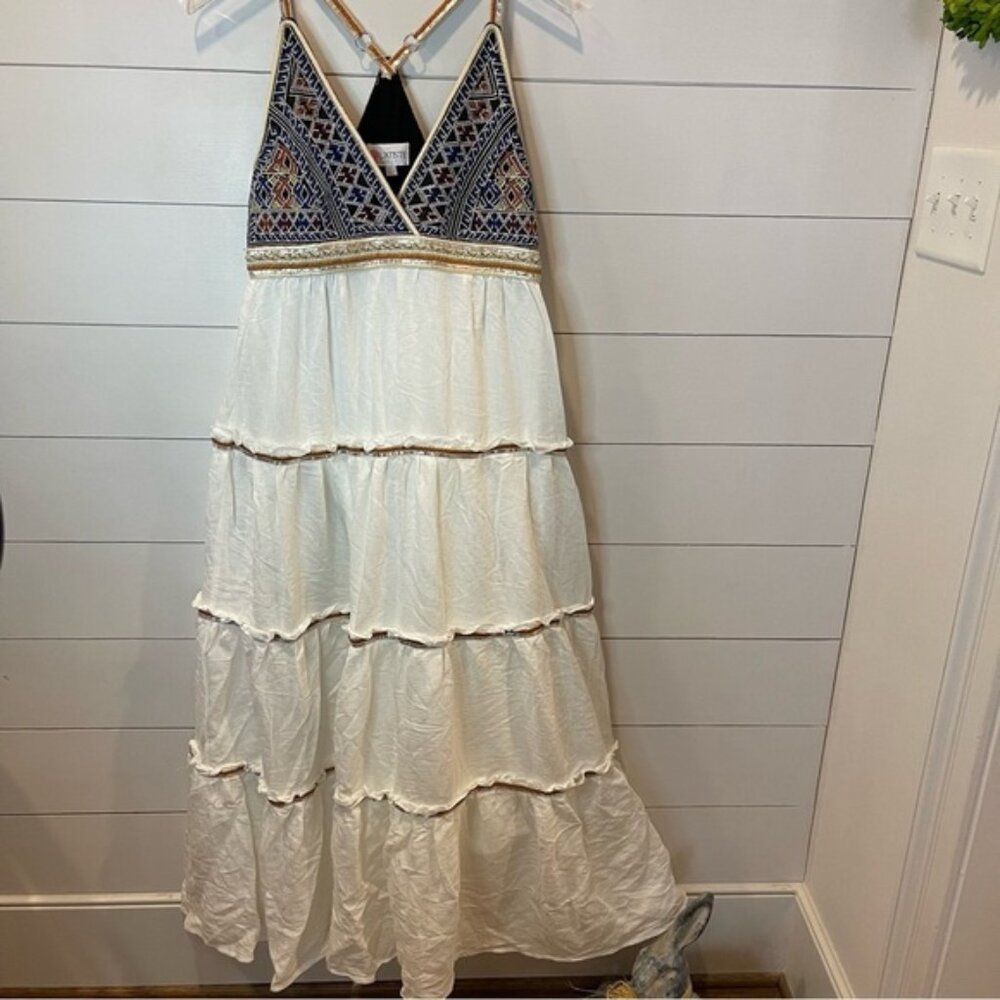 L’ATISTE By Amy Bohemian Maxi Dress with Embroidered Bodice Size Medium NWOT